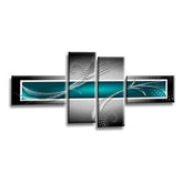 LR Teal Grey Abstract Wall Art Picture – Black Modern Framed 4 Panel Split Canvas Print | Ready to Hang | Modern Wall Art for Living Room, Bedroom & Office