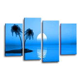 LR Sunset Wall Art Picture – Blue Beach Seascape Framed 4 Panel Split Canvas Print | Ready to Hang | Modern Wall Art for Living Room, Bedroom & Office