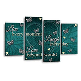 LR Love Laugh Quote Wall Art Picture – Teal & Cream Canvas Wall Art Framed 4 Panel Split Canvas Print | Ready to Hang | Modern Wall Art for Living Room, Bedroom & Office