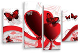 LR Butterfly Heart Wall Art Picture Love Red White Childrens Framed Split Canvas Panel Print