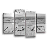 LR Love Beach Wall Art Picture – Grey & White Sunset Seascape Framed 4 Panel Split Canvas Print | Ready to Hang | Modern Wall Art for Living Room, Bedroom & Office