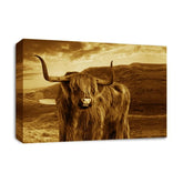 LR Highland Cow Stag Wall Art Picture – Cream & Brown Framed Canvas Print | Ready to Hang | Modern Wall Art for Living Room, Bedroom & Office