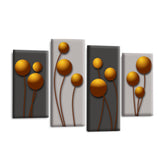LR Orange Floral Rose Wall Art Picture – Grey Framed 4 Panel Split Canvas Print | Ready to Hang | Modern Wall Art for Living Room, Bedroom & Office