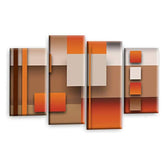 LR Orange Abstract Wall Art Picture – Cream & Modern Framed 4 Panel Split Canvas Print | Ready to Hang | Modern Wall Art for Living Room, Bedroom & Office