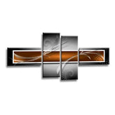 LR Abstract Wall Art Picture – Orange, Black & White Modern Framed 4 Panel Split Canvas Print | Ready to Hang | Modern Wall Art for Living Room, Bedroom & Office