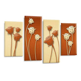 LR Floral Rose Wall Art Picture – Cream & Brown Framed 4 Panel Split Canvas Print | Ready to Hang | Modern Wall Art for Living Room, Bedroom & Office