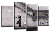 LR Banksy Heart Art Print Duck Egg Grey Balloon Girl Framed Canvas Split Wall Picture Ready to Hang