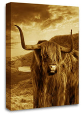 LR Highland Cow Stag Wall Art Scottish Animal Canvas Picture Print Cream Brown