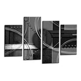 LR Abstract Wall Art Picture – Grey, Black & White Modern Framed 4 Panel Split Canvas Print | Ready to Hang | Modern Wall Art for Living Room, Bedroom & Office