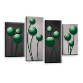LR Green Floral Rose Wall Art Picture – Grey Framed 4 Panel Split Canvas Print | Ready to Hang | Modern Wall Art for Living Room, Bedroom & Office