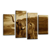 LR Large Highland Cattle Wall Art Picture Framed 4 Panel Split Canvas Print | Ready to Hang | Modern Wall Art for Living Room, Bedroom & Office
