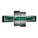 LR Abstract Wall Art Picture – Green, Black & White Modern Framed 4 Panel Split Canvas Print | Ready to Hang | Modern Wall Art for Living Room, Bedroom & Office