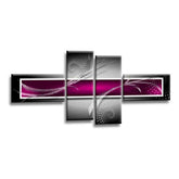 LR Abstract Wall Art Picture – Purple, Black & White Modern Framed 4 Panel Split Canvas Print | Ready to Hang | Modern Wall Art for Living Room, Bedroom & Office