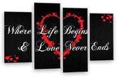 LR Love Quote Wall Art Picture Black Red Heart Life Home Framed Split Panel Print Ready to Hang