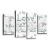 LR Love Quote Wall Art Picture – White & Duck Egg Framed 4 Panel Split Canvas Print | Ready to Hang | Modern Wall Art for Living Room, Bedroom & Office