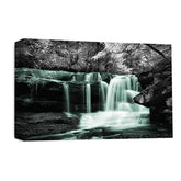 LR Duck Egg Waterfall Wall Art Picture – Grey, White & Forest Framed Canvas Print | Ready to Hang | Modern Wall Art for Living Room, Bedroom & Office