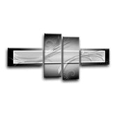 LR Abstract Wall Art Picture – Black & White Modern Framed 4 Panel Split Canvas Print | Ready to Hang | Modern Wall Art for Living Room, Bedroom & Office