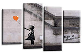 LR Banksy Heart Art Print Orange Grey Balloon Girl Framed Canvas Split Wall Picture Ready to Hang
