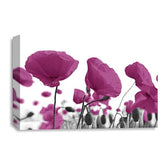 LR Floral Poppy Rose Wall Art Picture – Purple, White & Plum Framed Canvas Print | Ready to Hang | Modern Wall Art for Living Room, Bedroom & Office