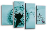 LR Abstract Floral Wall Art Picture Make a Wish Quote Grey Teal Framed Split Canvas Print