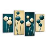 LR Floral Rose Wall Art Picture – Teal & Cream Framed 4 Panel Split Canvas Print | Ready to Hang | Modern Wall Art for Living Room, Bedroom & Office