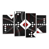 LR Red Abstract Wall Art Picture – Black & White Modern Framed 4 Panel Split Canvas Print | Ready to Hang | Modern Wall Art for Living Room, Bedroom & Office