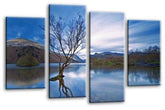 LR Landscape Lake Wall Art Picture Blue Brown Mountain Floral Framed Split Panel Canvas Print