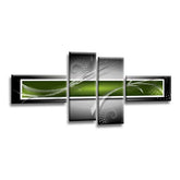 LR Abstract Wall Art Picture – Green, Black & White Modern Framed 4 Panel Split Canvas Print | Ready to Hang | Modern Wall Art for Living Room, Bedroom & Office