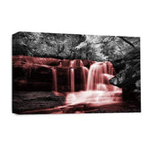 LR Red Waterfall Wall Art Picture – Grey & White Forest Framed Canvas Print | Ready to Hang | Modern Wall Art for Living Room, Bedroom & Office