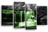 LR Waterfall Green Wall Art Picture Forrest Landscape Grey Framed Split Canvas Print Ready to Hang