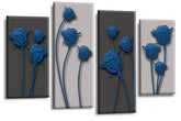 LR Floral Rose Canvas Art Picture Grey Blue Abstract Flower Love Home Split Panel Print Solid