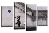 LR Banksy Heart Art Print Blue Grey Balloon Girl Framed Canvas Split Wall Picture Ready to Hang