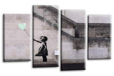 LR Banksy Heart Art Print Duck Egg Grey Balloon Girl Framed Canvas Split Wall Picture Ready to Hang