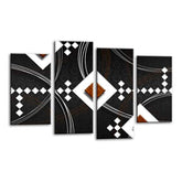 LR Brown Abstract Wall Art Picture – Black & White Modern Framed 4 Panel Split Canvas Print | Ready to Hang | Modern Wall Art for Living Room, Bedroom & Office