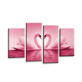 LR Love Swans Wall Art Picture – Pink & Cream Heart Framed 4 Panel Split Canvas Print | Ready to Hang | Modern Wall Art for Living Room, Bedroom & Office