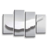 LR Abstract Grey Wall Art Picture – White Modern Framed 4 Panel Split Canvas Print | Ready to Hang | Modern Wall Art for Living Room, Bedroom & Office