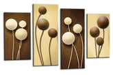 LR Floral Rose Wall Art Picture – Cream & Brown Framed 4 Panel Split Canvas Print | Ready to Hang | Modern Wall Art for Living Room, Bedroom & Office