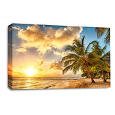 LR Sunset Beach Tropical Wall Art Picture Island Palm Tree Framed Canvas Panel Print Ready to Hang