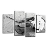 LR White Rose Floral Wall Art Picture Framed 4 Panel Split Canvas Print | Ready to Hang | Modern Wall Art for Living Room, Bedroom & Office