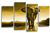 LR Elephant Sunset Wall Art Picture Brown Grey Animal Africa Framed Split Canvas Print Ready to Hang