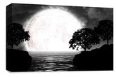 LR Abstract Landscape Wall Art Picture Grey Black White Big Moon Seascape Framed Canvas Print