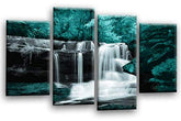 LR Teal Waterfall Canvas Art Picture Forrest Landscape Black White Love Home Split Wall Panel Print