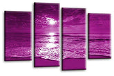 LR Sunset Beach Wall Art Picture Purple Cream Seascape Love Framed Split Canvas Print Ready to Hang