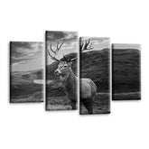 LR Large Highland Stag Wall Art Picture Framed 4 Panel Split Canvas Print | Ready to Hang | Modern Wall Art for Living Room, Bedroom & Office