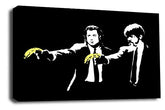 LR Banksy Pulp Fiction Art Print Black Yellow Bananas Framed Canvas Wall Picture Ready to Hang
