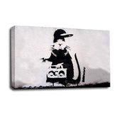 LR Banksy Rat Wall Art Picture – Black & White Graffiti Art Framed Canvas Print | Ready to Hang | Modern Wall Art for Living Room, Bedroom & Office