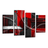 LR Abstract Wall Art Picture – Red, Black & White Modern Framed 4 Panel Split Canvas Print | Ready to Hang | Modern Wall Art for Living Room, Bedroom & Office
