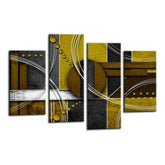 LR Abstract Wall Art Picture – Grey, White & Mustard Modern Framed 4 Panel Split Canvas Print | Ready to Hang | Modern Wall Art for Living Room, Bedroom & Office