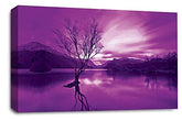 LR Landscape Sunset Wall Art Picture Purple Cream Seascape Lake Reflection Canvas Framed Print Ready to Hang