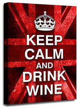 LR Keep Calm Wall Art Picture Drink Wine Red Union Jack Framed Canvas Print Ready to Hang